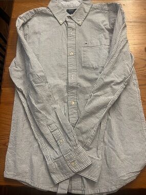 Navy and White Seersucker Stripe Button-Down Shirt